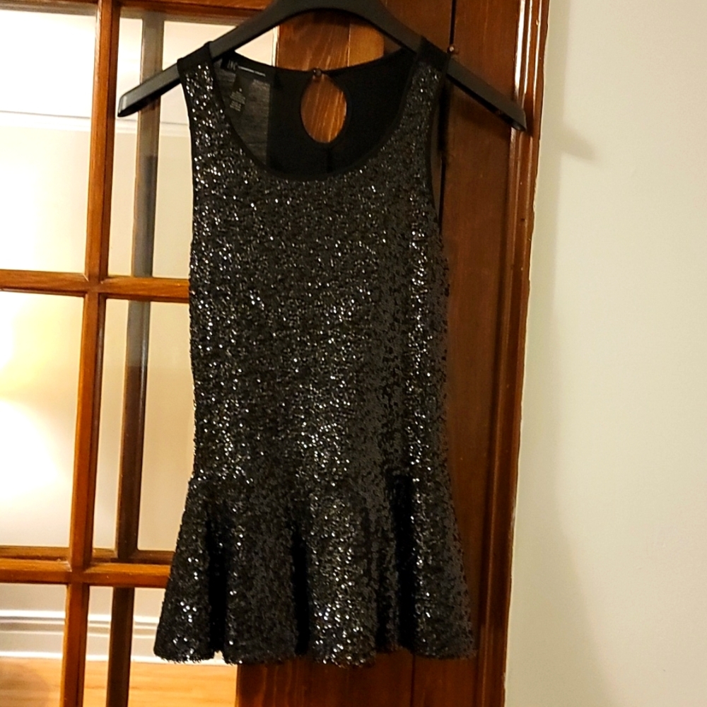 Black Sequence Peplum Top